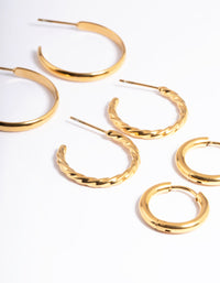 Gold Plated Stainless Steel Mixed Huggie Earrings Pack - link has visual effect only