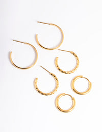 Waterproof Gold Plated Stainless Steel Mixed Huggie Earrings Pack - link has visual effect only