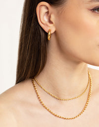 Waterproof Gold Plated Stainless Steel Chunky Medium Hoop Earrings - link has visual effect only