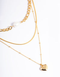 Waterproof Gold Plated Stainless Steel Heart & Freshwater Pearl Layer Necklace - link has visual effect only