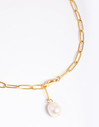 Waterproof Gold Plated Stainless Steel Freshwater Pearl Chain Drop Necklace - link has visual effect only