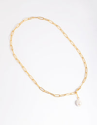 Waterproof Gold Plated Stainless Steel Freshwater Pearl Chain Drop Necklace - link has visual effect only