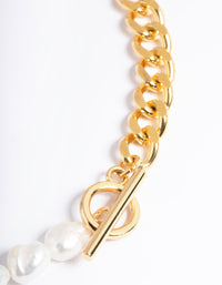 Waterproof Gold Plated Stainless Steel Freshwater Pearl & Chain Necklace - link has visual effect only