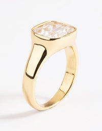 Gold Plated Stainless Steel Square Cubic Zirconia Ring - link has visual effect only