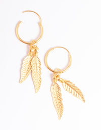 Gold Plated Sterling Silver Dangle Leaves Huggie Earrings - link has visual effect only