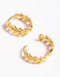 Gold Plated Sterling Silver leaf Detailed Huggie Earrings - link has visual effect only