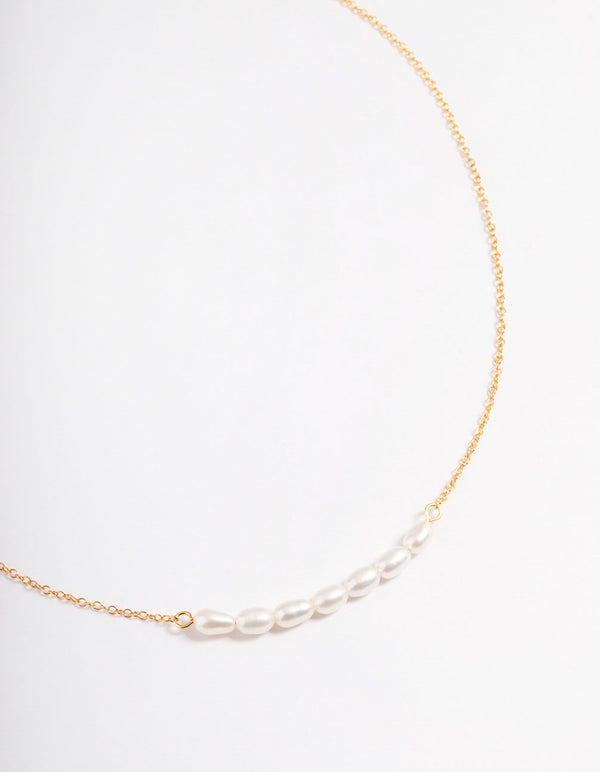 Gold Plated Sterling Silver Freshwater Pearl Row Choker