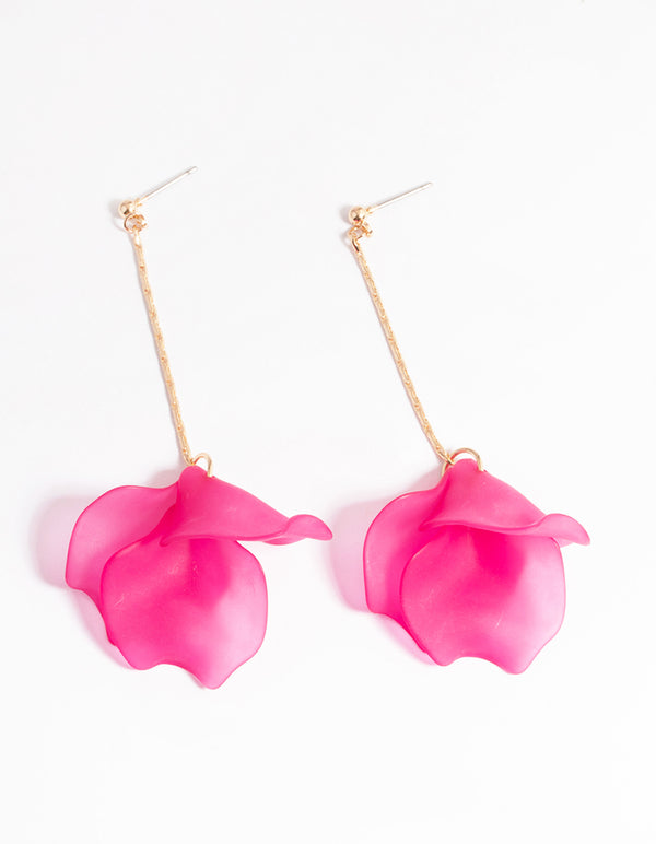 Fuchsia Chain Frosted Petal Drop Earrings