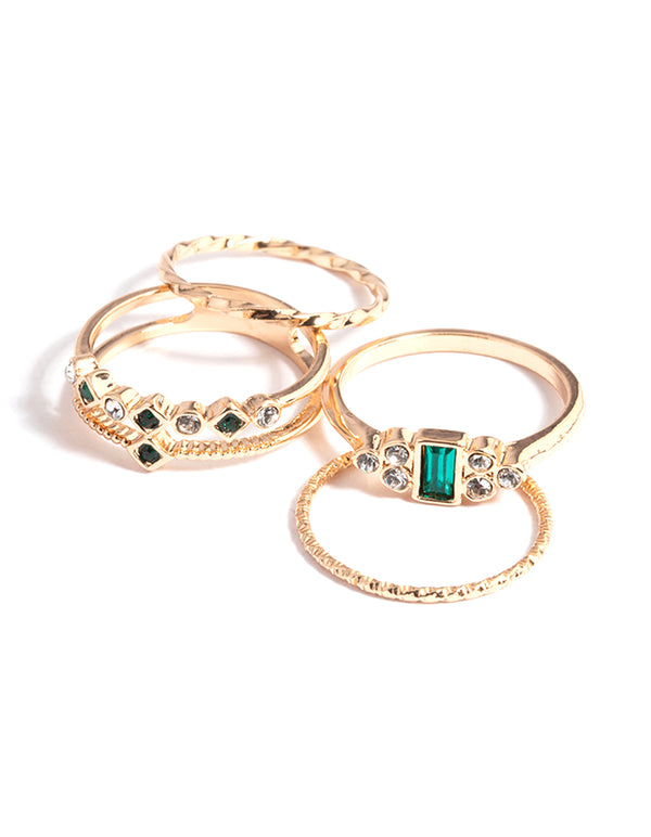 Gold Delicate Diamante Ring 4-Pack