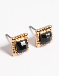 Gold Square Stone Stud Earrings - link has visual effect only