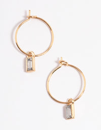 Gold Baguette Drop Hoop Earrings - link has visual effect only