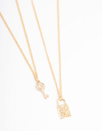 Gold Diamante Lock & Key Necklace Pack - link has visual effect only