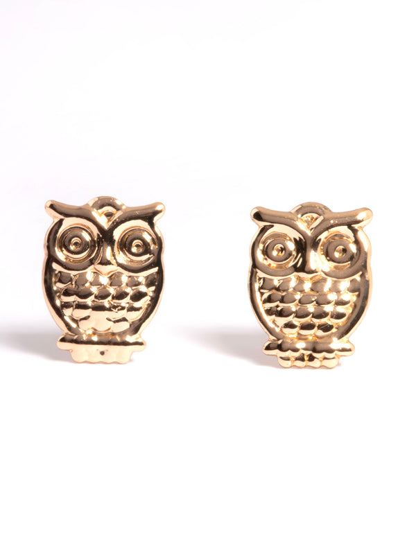 Gold Owl Stud Earrings