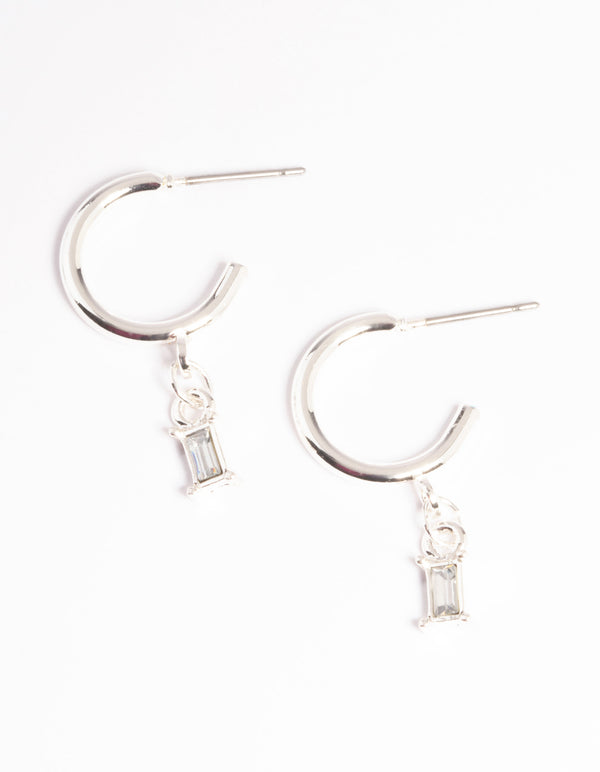 Silver Stone Drop Huggie Earrings