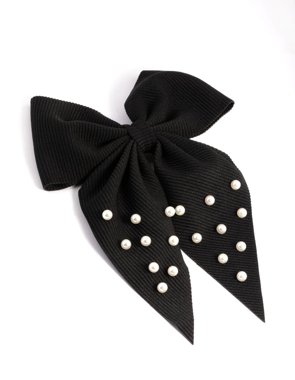 Black Pearl Bow Clip