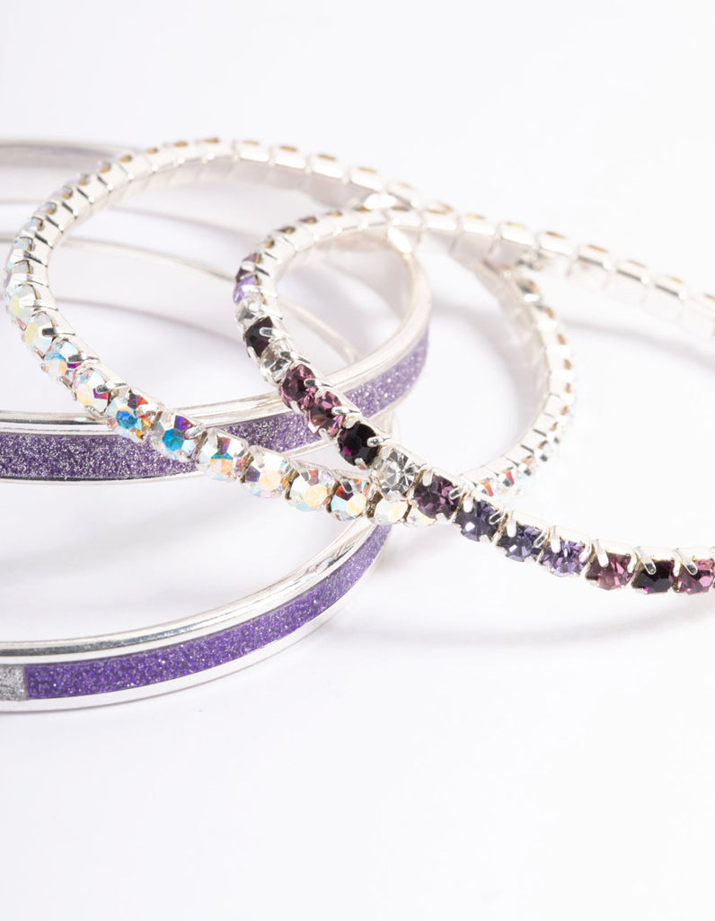 Kids Purple Diamante Glitter Bracelet 4-Pack