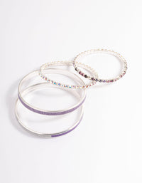 Kids Purple Diamante Glitter Bracelet 4-Pack - link has visual effect only