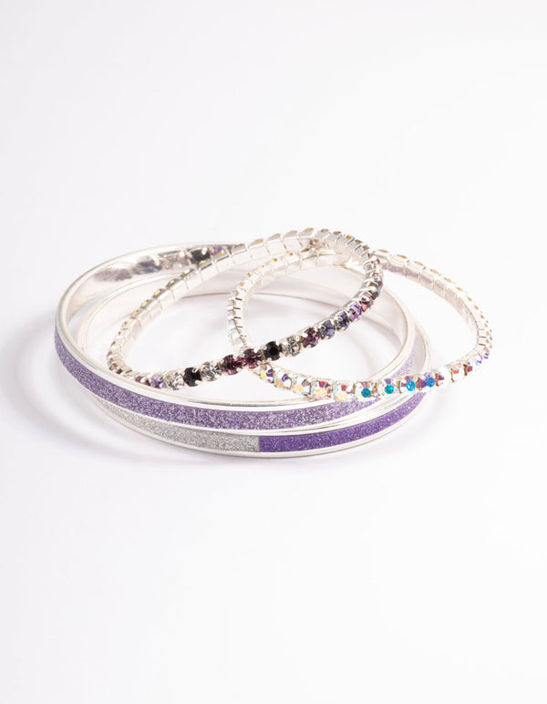 Kids Purple Diamante Glitter Bracelet 4-Pack