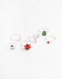 Kids Silver Diamante Bow 6-Pack Rings - link has visual effect only