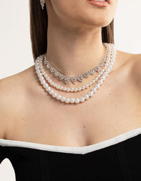 Silver 2-Row Pearl Triangle Diamante Necklace - link has visual effect only