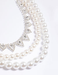 Silver 2-Row Pearl Triangle Diamante Necklace - link has visual effect only