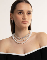 Silver 2-Row Pearl Triangle Diamante Necklace - link has visual effect only