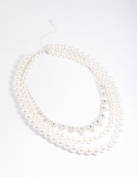 Silver 2-Row Pearl Triangle Diamante Necklace - link has visual effect only