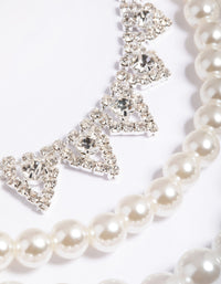 Silver 2-Row Pearl Triangle Diamante Necklace - link has visual effect only