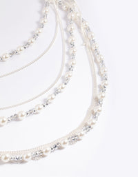 Silver Bead & Facet Multi-Row Long Necklace - link has visual effect only