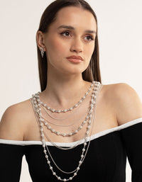 Silver Bead & Facet Multi-Row Long Necklace - link has visual effect only