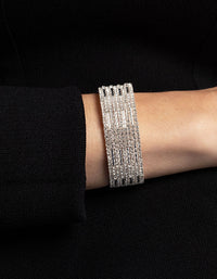 Silver Spiky 4 Row Diamante Cuff Bangle - link has visual effect only