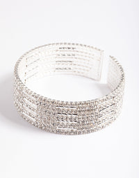 Silver Spiky 4 Row Diamante Cuff Bangle - link has visual effect only