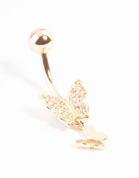 Gold Plated Titanium Double Butterfly Belly Ring - link has visual effect only