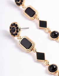 Black & Gold Long Mixed Stone Drop Earrings - link has visual effect only