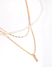 Gold Pearly Mix Chain 3 Row Necklace - link has visual effect only