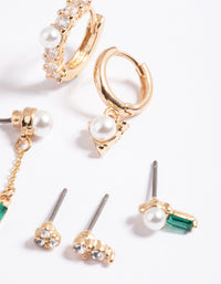 Gold Pearl & Emerald Earrings 6-Pack - link has visual effect only