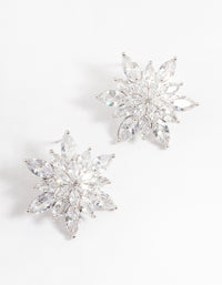 Rhodium Diamond Simulant Large Flower Stud Earrings - link has visual effect only