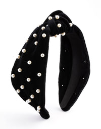 Black & White Velvet Pearl Embellished Headband - link has visual effect only