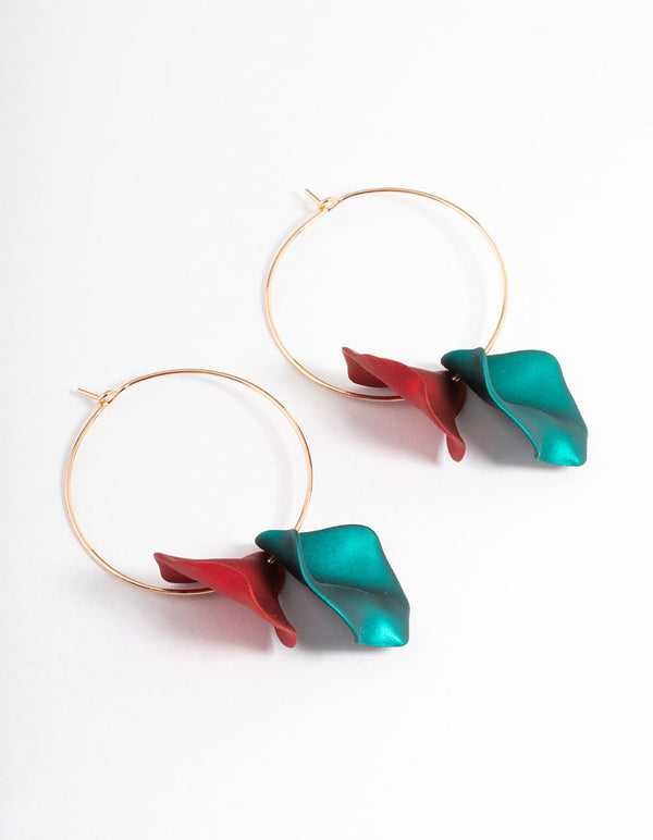 Gold Large Double Petal Hoop Earrings