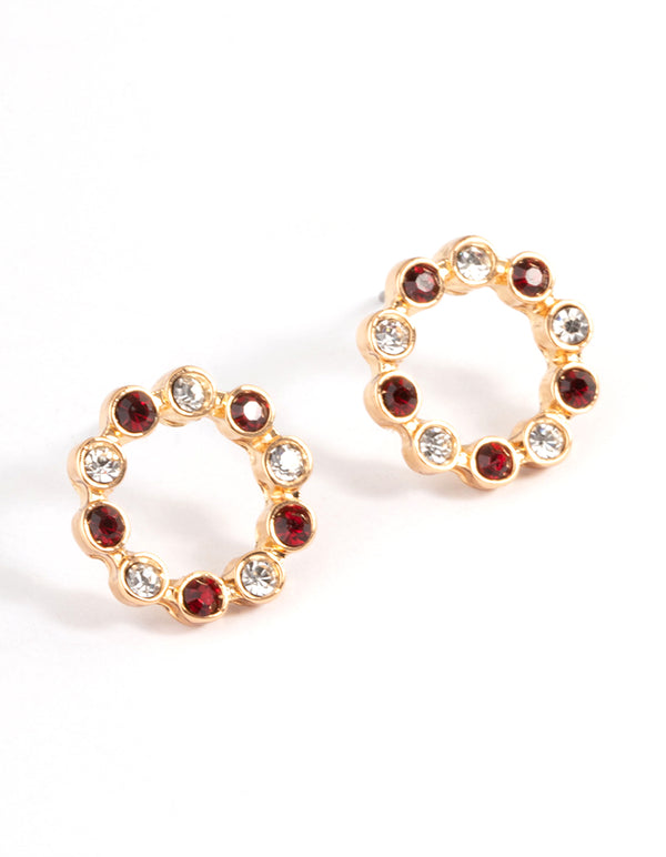 Red Open Circle Stud Earrings