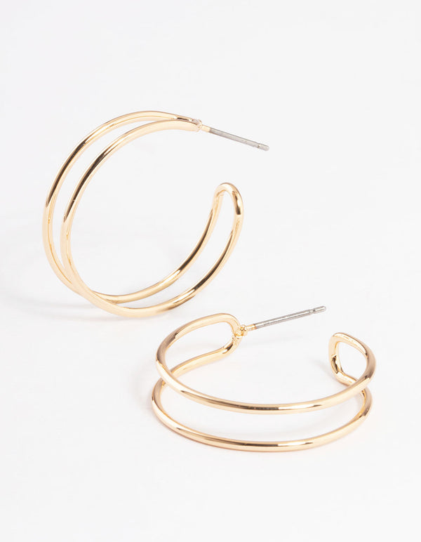 Gold Wire Double Hoop Earrings