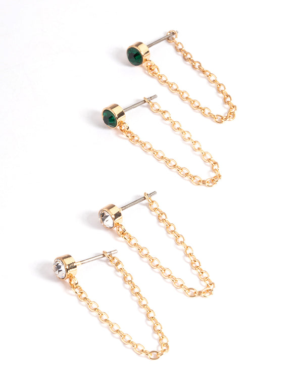 Gold Round Chain Front & Back Earrings Pack