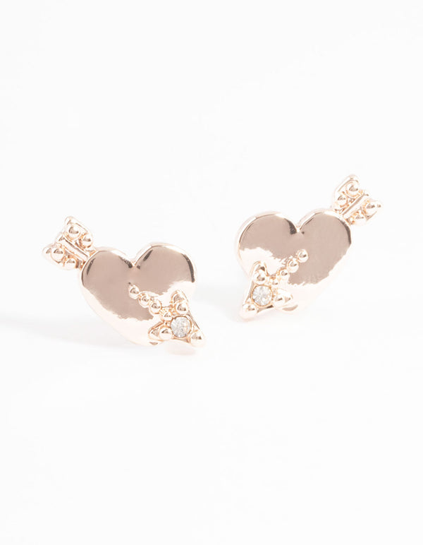 Rose Gold Heart Arrow Stud Earrings