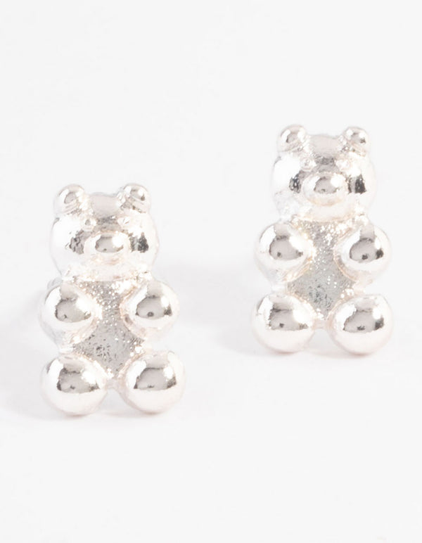 Silver Teddy Bear Stud Earrings