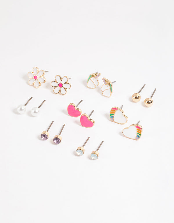 Gold Cute Unicorn Earrings 8-Pack