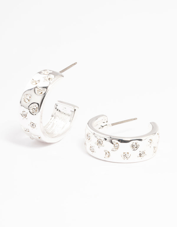 Silver Celestial Diamante Hoop Earrings