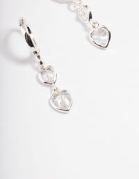 Silver Two Heart Drop Huggie Earrings - link has visual effect only