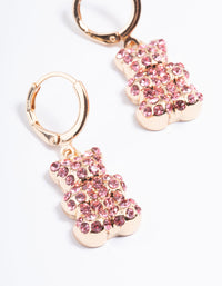 Pink Diamante Teddy Bear Huggie Earrings - link has visual effect only