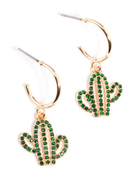 Green Diamante Cactus Huggie Earrings - link has visual effect only