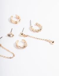 Gold Cuff & Drop Mixed Earring Pack - link has visual effect only